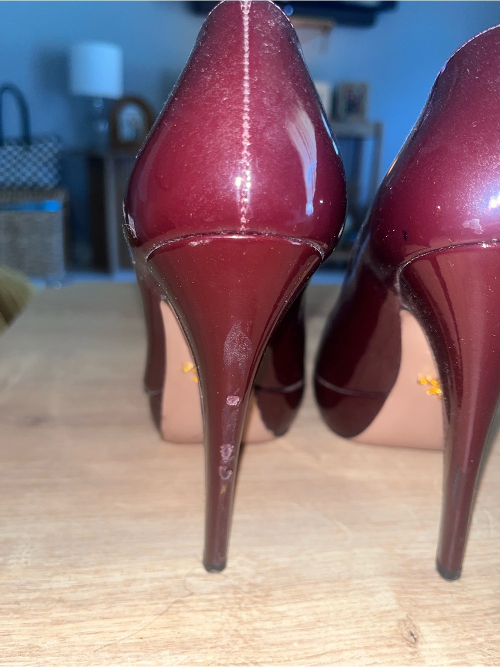 Prada Burgundy Open-Toe Patent Leather Pumps - Picture 4 of 5